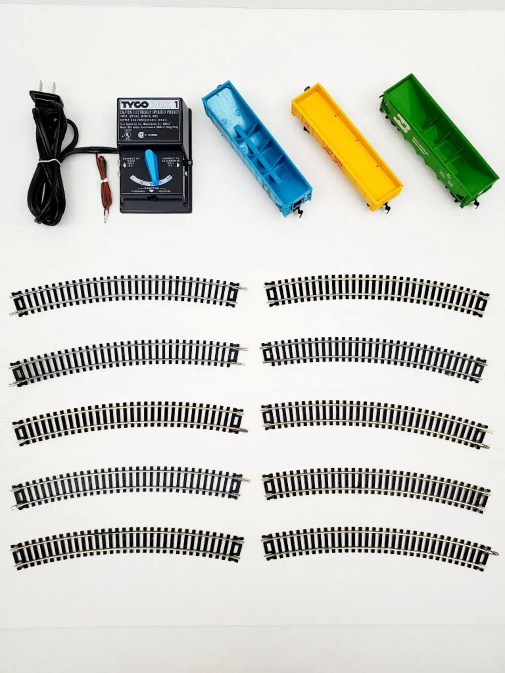 TYCO 90's Vintage HO Scale Train Freight Car Gondola Track Pak 1 Transformer Lot